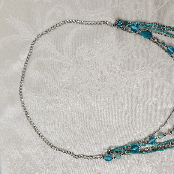 Turquoise and silver necklace multiple strands beaded necklace - Picture 3 of 6